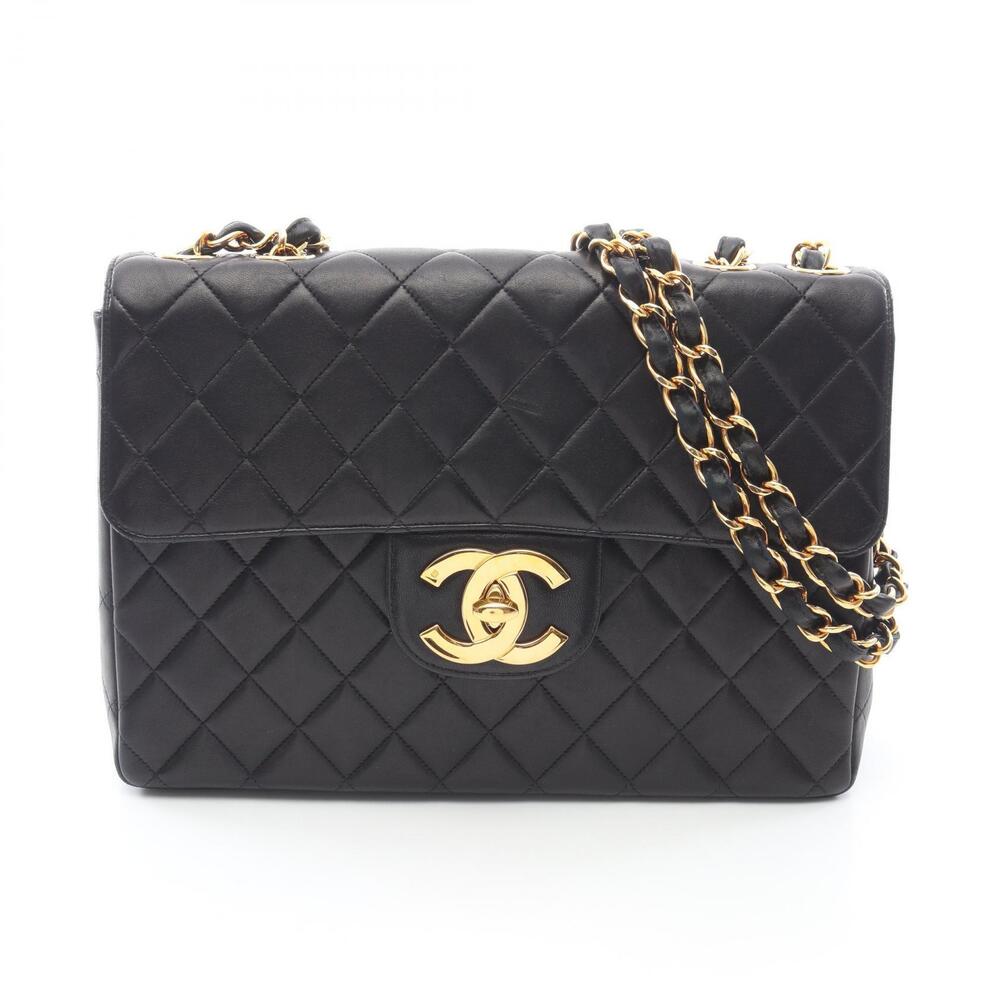 Chanel Matelasse Single Flap Shoulder Bag Lambskin Leather Black
